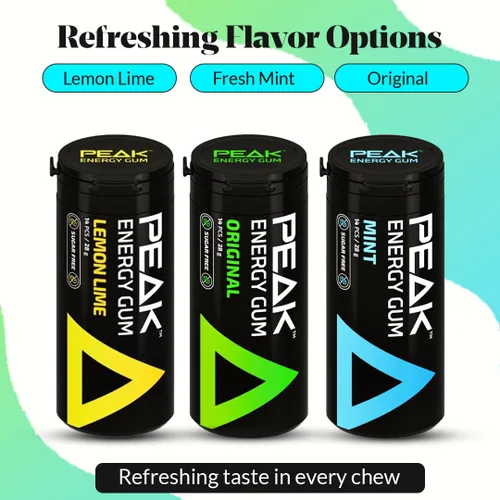 Vista 7 de Peak Energy Gum Caffeinated Chewing Gum - Sugar Free With B Vitamins B3 B5 B6 B12 for Focus and Performance - Caffeinated Energy Boost - Natural