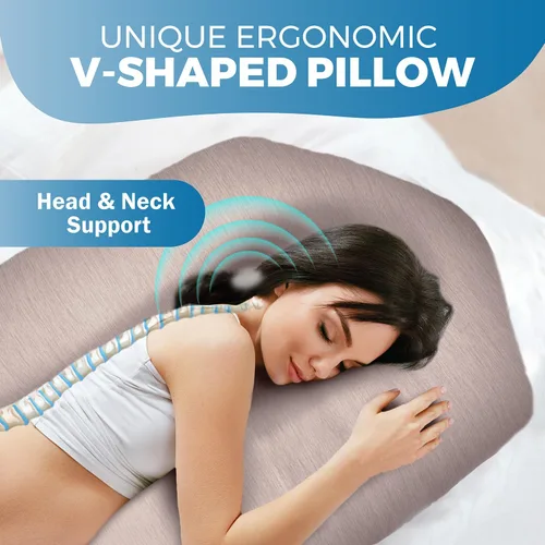 Vista 9 de Almohadas de embarazo para dormir - Almohada de cuerpo completo en forma de V C U con funda extraíble, almohada de maternidad refrescante de 57