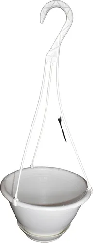 Vista 5 de Cesta colgante de plástico blanco de 8'' con platillo de Koba (5)