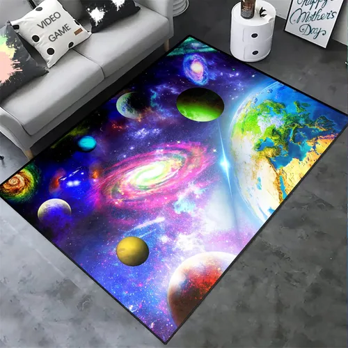 Vista 19 de Alfombra espacial para habitación de niños, alfombra de galaxia para niños, alfombras espaciales para dormitorio de niños, decoración