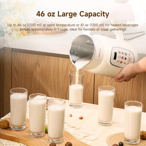 Vista 5 de Joydeem Máquina para fabricar leche de nueces, control de temperatura ajustable, 46oz almendra, soja, avena, licuadora de bebidas no lácteas a base