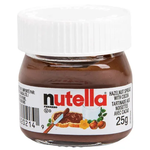 Vista 3 de Nutella de avellanas con vaso de vidrio aroma de cacao, 0.88 onzas, 64 por caja