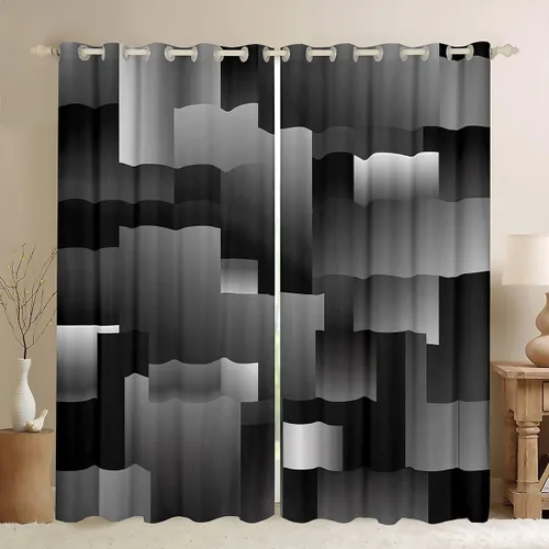 Vista 10 de Cortinas geométricas a rayas para dormitorio, niños, arte abstracto retro, rectangular, cortinas de oscurecimiento rectangulares para mujeres