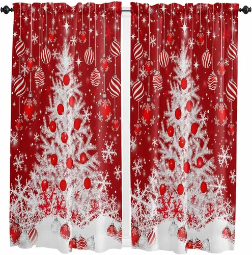 Vista 49 de Cenefas de Navidad de invierno para ventanas, cortinas de cocina con bolsillo para barra, cortinas con aislamiento térmico para ventana de baño