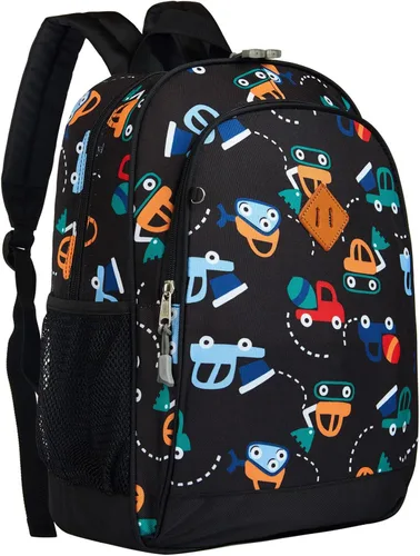 Vista 2 de JinBeryl Mochila para niños pequeños de 15 pulgadas, mochila para niños preescolares o jardín de infantes, con correa para el pecho, Caricatura