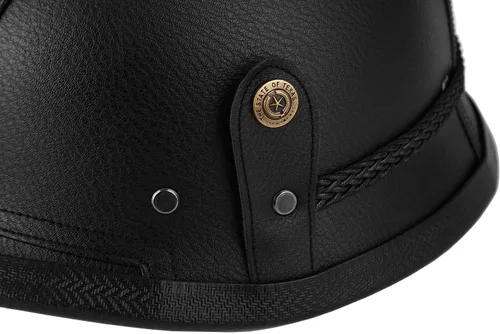 Vista 6 de Yesmotor - Casco de media cara estilo retro alemán de cuero hecho a mano con hebilla de liberación rápida y gafas protectoras - Aprobado por DOT