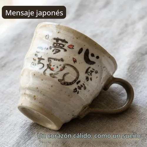 Vista 4 de Juego de 2 tazas de café japonesas para gatos de 8.8 onzas, tazas de té