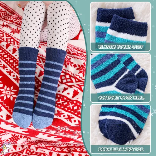 Vista 5 de Calcetines de agarre para niños y niñas, antideslizantes, para invierno, gruesos, esponjosos, cálidos, suaves, térmicos, de felpa, 6 pares