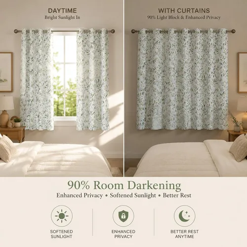 Vista 3 de Leeva Cortinas opacas 80% verdes con alzapaños, 52 x 63, 2 paneles