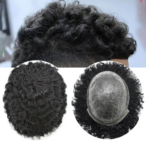 Vista 13 de Unidad de cabello humano para hombres negros, rizado afro brasileño, sistema de reemplazo de cabello para hombres afroamericanos afroamericanos