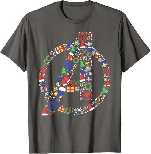 Vista 46 de Marvel Avengers A Logo Symbol Holiday Christmas Icons Camiseta, Negro