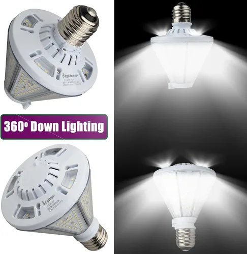 Vista 5 de dephen Bombilla LED de mazorca de maíz de 50 W, cono triangular de 6500 lúmenes, luz superior de poste base E26, reemplazo de halogenuros metálicos