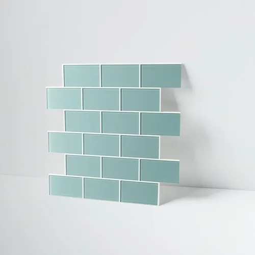 Vista 7 de Azulejo de cristal para despegar y pegar, color azul claro en azulejos de vidrio para pared de cocina y baño (5 hojas, 4.23 pies cuadrados)