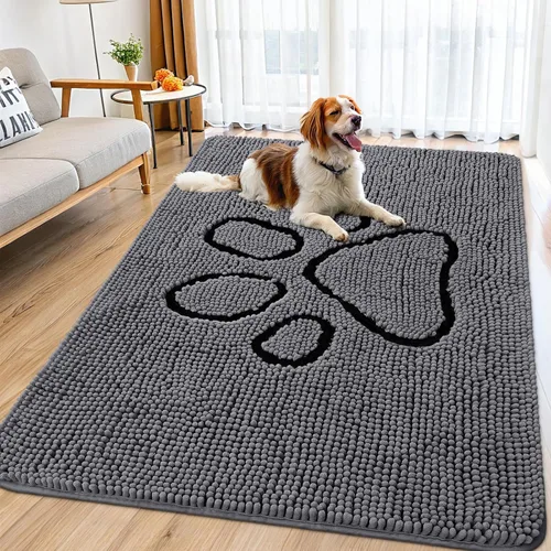 Vista 23 de Smiry Tapete para puerta de perro para patas fangosas, absorbente y Gris y negro