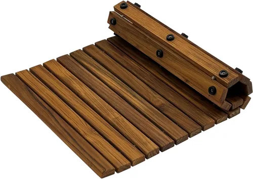 Vista 12 de Nordic Teak - Tapete de Cuerda de Madera de Teca 100% Maciza - Para Uso Interior y Exterior - Plataforma de Madera Antideslizante para Sauna