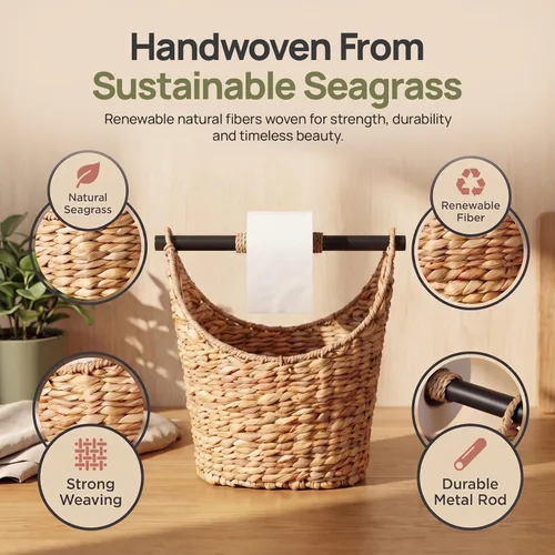 Vista 4 de Vintiquewise (TM) - Soporte para papel higiénico rústico/cesta para revistas Marrón