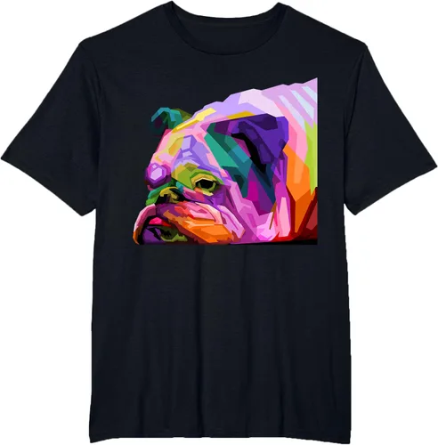 Vista 81 de Camiseta de retrato pop artístico de bulldog británico inglés para dueños de perros, Negro, S