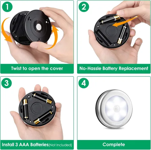 Vista 5 de URPOWER Luz de armario con sensor de movimiento, sensor de movimiento, funciona con pilas, luz nocturna en cualquier lugar, luz de pared