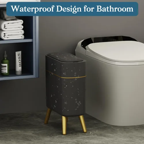 Vista 4 de LALASTAR Basurero automático de baño con tapa, sensor de movimiento para inodoro, cesta de basura inteligente delgada para cocina, sala de estar