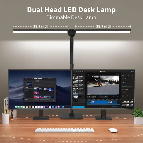 Vista 5 de Lámpara de escritorio LED para arquitecto, luz de tarea de doble cabeza Negro