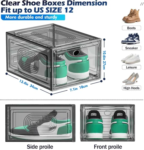 Vista 3 de YFXCVSL Paquete de 10 organizadores de zapatos, cajas de zapatos resistentes apilables con puerta magnética, almacenamiento grueso para zapatos