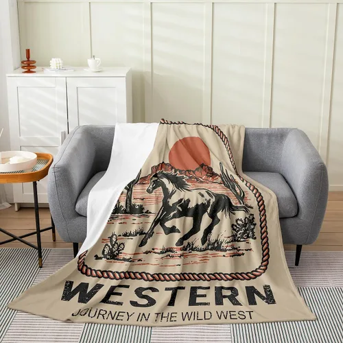 Vista 5 de Erosebridal Manta de vaquero occidental de 40 x 50 pulgadas, diseño del desierto americano del salvaje oeste americano, ilustración dibujada a mano