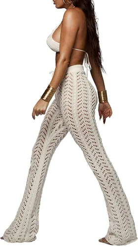 Vista 4 de xxxiticat - Pantalones de punto para mujer, con pierna ancha, punto de ganchillo