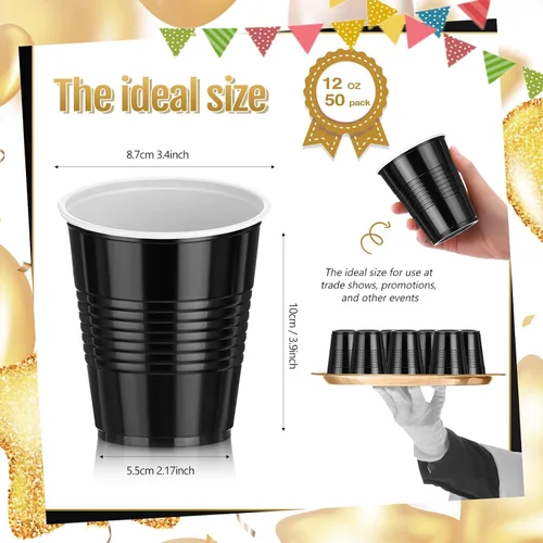 Vista 2 de Pickmesh Paquete de 50 Vasos de Plástico de 12 oz Vasos Desechables de Navidad a Granel para el Día de Año Nuevo, Bodas, Cumpleaños, Baby Shower