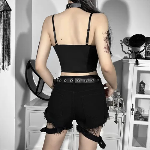 Vista 18 de Camisetas sin mangas góticas para mujer, camisola gótica Y2k