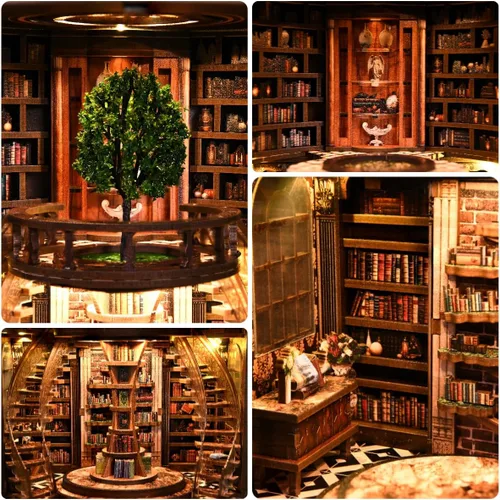 Vista 4 de RHZN - Kit de rincón de libros, rompecabezas de madera 3D para adultos, kit de casa en miniatura Biblioteca