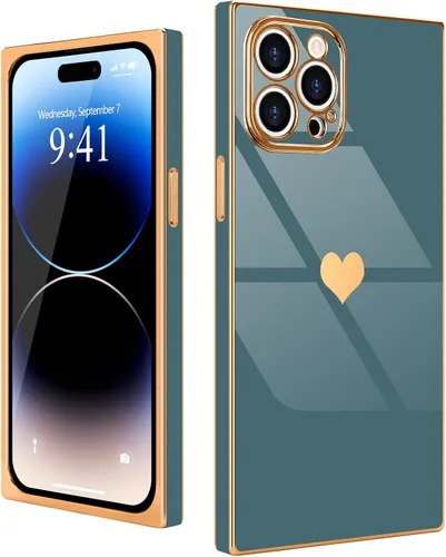 Vista 46 de Compatible con iPhone 12 Funda Rectangular Bonita Chapado Dorado Lujo Corazón de Amor Funda de Teléfono para Mujeres Niñas A Prueba de Golpes