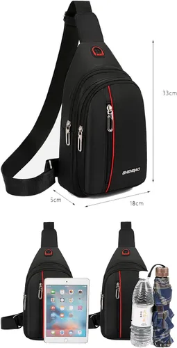Vista 4 de Bolso cruzado pequeño para el pecho, hombro, bolsa de viaje, mochila casual para hombres y mujeres con agujero para auriculares, resistente al agua
