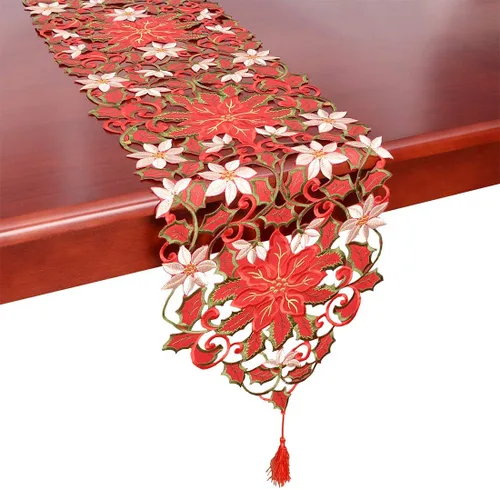 Vista 5 de Simhomsen - Juego de 4 manteles individuales con bordados de flor de Pascua de Navidad, 12 x 18 pulgadas
