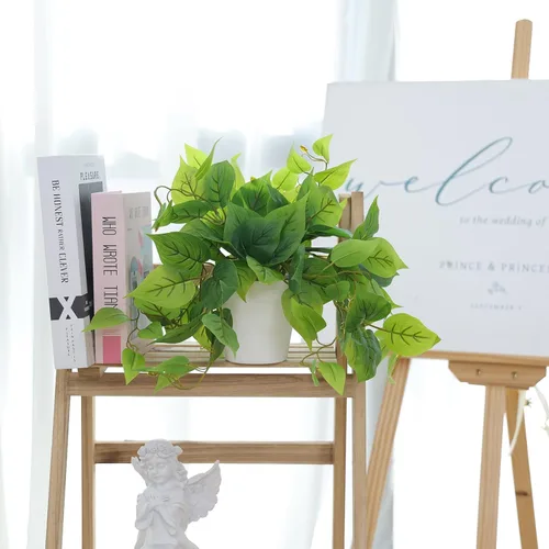 Vista 6 de CEWOR Plantas Artificiales Pothos Falso con Maceta de Plástico Planta Artificial en Maceta para Hogar Oficina Dormitorio Decoración