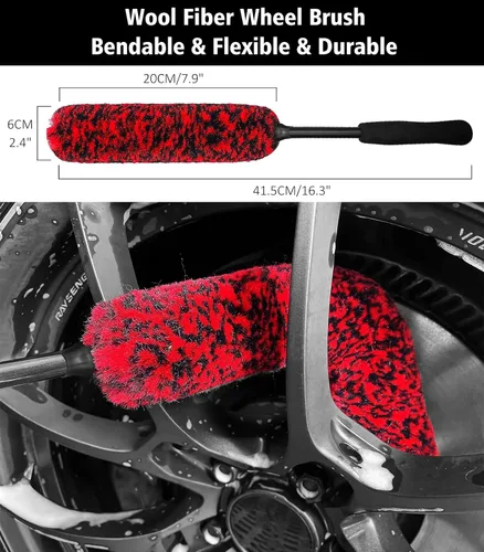 Vista 4 de YeewayVeh 4Pack Kit de Limpieza de Ruedas de Coche, Cepillo de Rueda Flexible y Cepillo Limpiador de Llanta de Microfibra, Cepillo de Neumáticos