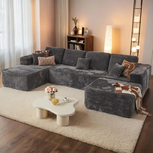 Vista 60 de HOOOWOOO Cloud - Sofás seccionales para sala de estar, sofá modular sin montaje, 110 x 79 pulgadas, de pana afelpada, juego de sofá grande