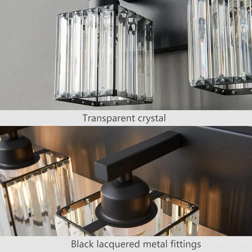 Vista 6 de Moderna lámpara de pared de tocador de baño de cristal negro de 2 luces Negro recto.