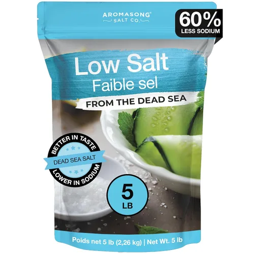 Vista 8 de Aromasong Sal marina baja en sodio 100% natural de grano fino cloruro de potasio del mar muerto con sal del mar muerto, 39 oz (1106 g)