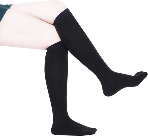 Vista 5 de KONY Calcetines de algodón de rodilla alta, para mujer, casual, color sólido y triple rayas, a la moda, 3 pares (talla 5 9)