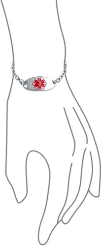 Vista 3 de Pulsera personalizable de identificación de alerta médica con identificación de alerta médica para mujer, acero inoxidable, 7.5 pulgadas