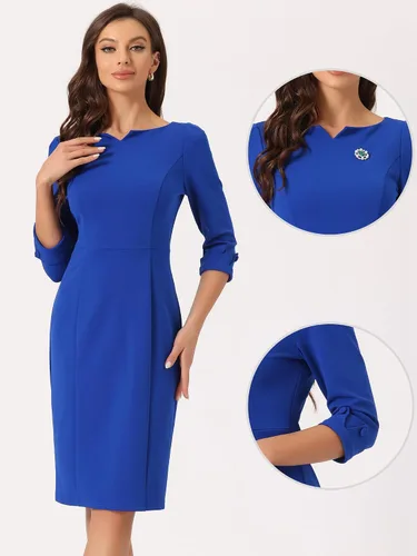 Vista 2 de Allegra K Vestido de tubo retro vintage de los años 50 para mujer, manga 34, vestido de trabajo casual