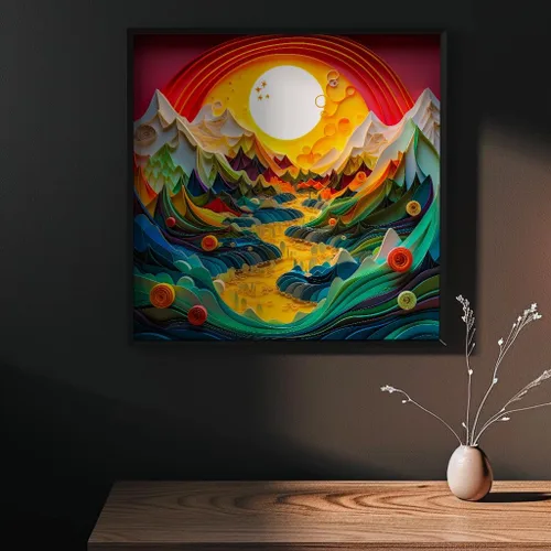 Vista 3 de Bgraamiens Canyon Sunset - Rompecabezas de arte moderno de 1000 piezas, paisaje visual de montaña en 3D, desafío de color único