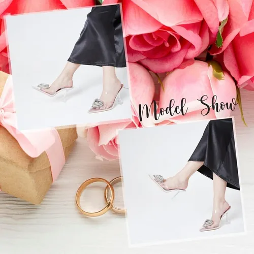 Vista 3 de Tacones transparentes para mujer, tacones brillantes de gatito, tacones altos con diamantes de imitación, sandalias transparentes con tiras gruesas