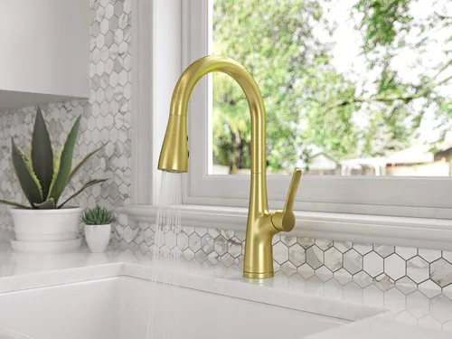 Vista 6 de Pfister LG529-NEBG Neera - Grifo de cocina abatible, oro cepillado