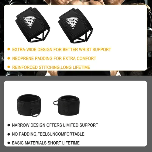 Vista 7 de Muñequeras para gimnasio de cables, correas de muñeca ajustables para máquinas de cable de elevación de neopreno acolchado