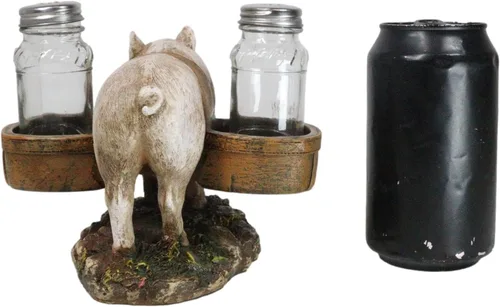 Vista 7 de Ebros Gift Animal Farm Barn Cerdo Porky con alforjas Sal Pimienta Titular Estatuilla Cerdo Cerdo Caprichoso Cerdo Tocino Piglet Estatua Organizador