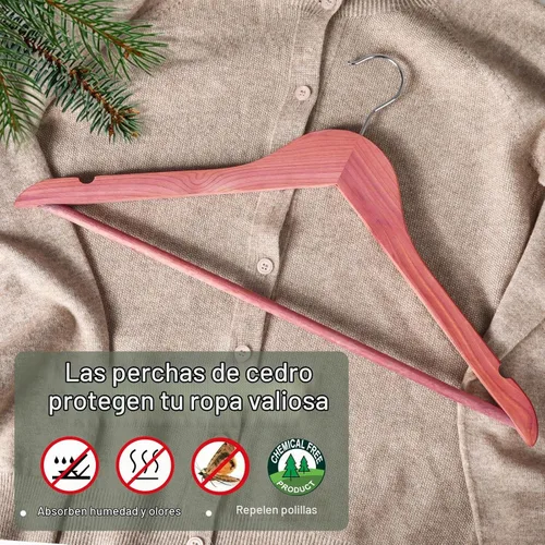 Vista 4 de TOPIA HANGER Perchas de madera de cedro rojo americano, perchas para ropa para armario, perchero de madera con muescas de corte suave, gancho