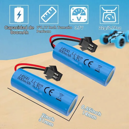 Vista 3 de Paquete de 2 baterías de iones de litio de 3.7 V 800 mAh con cargadores USB, enchufe SM-2P, batería recargable RC compatible con autos de control