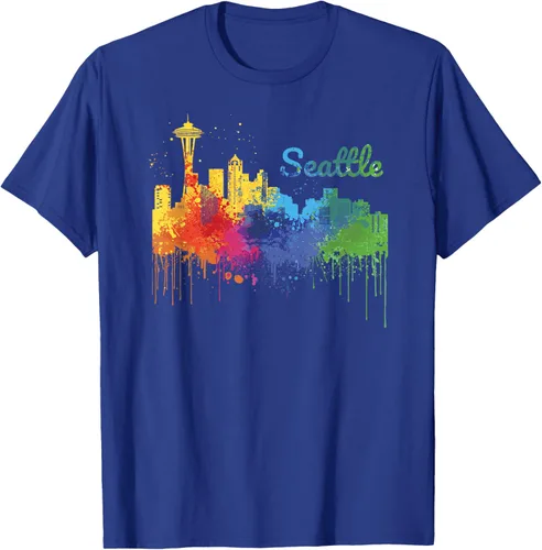 Vista 16 de Seattle Washington Skyline Watercolor Souvenir Seattle Camiseta, Negro