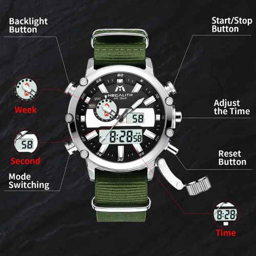 Vista 8 de MEGALITH Relojes digitales militares para hombre reloj deportivo al aire libre táctico de 1772in cara grande 5 ATM resistente al agua con alarma
